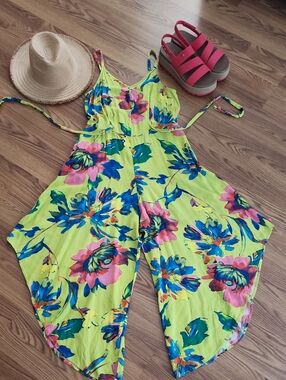 MSK Lime Green Floral Wide-Leg Jumpsuit